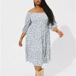 Gauze Midi Off Shoulder Floral Dress